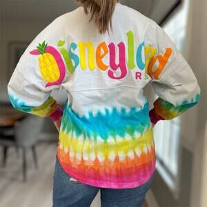 Disney Spirt Jersey Rainbow Tie-Dye Crewneck Shirt S Disneyland